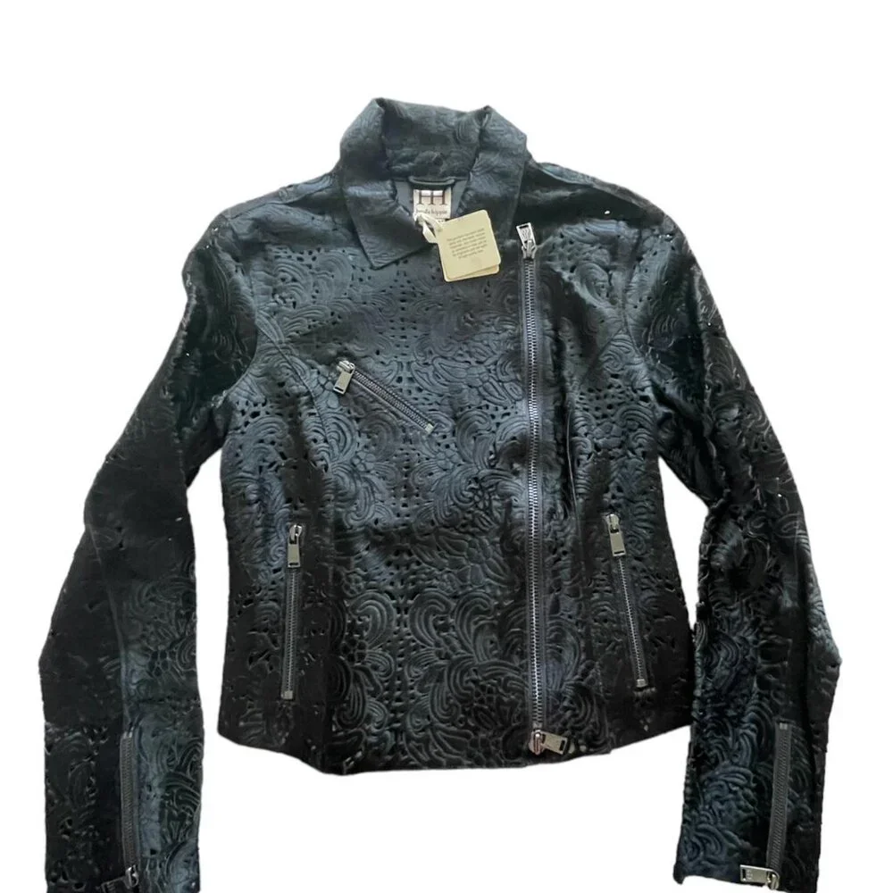 NWT Haute Hippie 100% Real Calf Fur Laser-Cut Moto Jacket – Size M (MSRP $2,495) - Picture 1 of 4